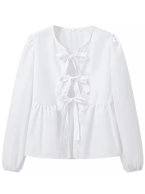 'Adalet' Linen Look Tie Front Smock Blouse - Celes Fashion